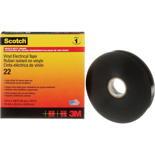 Ruban isolant en vinyle Scotch, 19 mm (3/4") x 33 m (108'), Noir, 10 mils OCP Construction Supplies