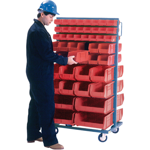 Double-Sided Mobile Bin Rack, Double-sided, 96 bins, 36" W x 24" D x 63" H OCP Construction Supplies