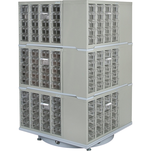 Armoire industrielle robuste avec carrousel &agrave; tiroirs, Acier, 240 tiroirs, 27" la x 27" p x 48" h, Gris OCP Construction Supplies