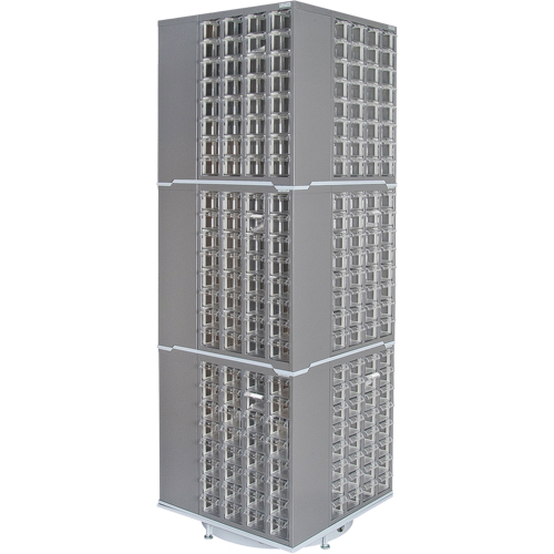 Armoire industrielle robuste avec carrousel &agrave; tiroirs, Acier, 384 tiroirs, 27" la x 27" p x 80" h, Gris OCP Construction Supplies