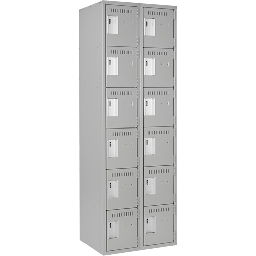 Clean Line Lockerettes, 6 -tier, Bank of 2, 24" x 18" x 72", Steel, Grey, Rivet (Assembled) OCP Construction Supplies