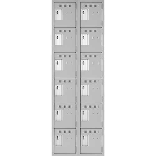 Clean Line Lockerettes, 6 -tier, Bank of 2, 24" x 18" x 72", Steel, Grey, Rivet (Assembled) OCP Construction Supplies