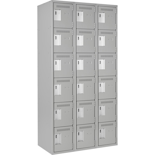 Clean Line Lockerettes, 6 -tier, Bank of 3, 36" x 18" x 72", Steel, Grey, Rivet (Assembled) OCP Construction Supplies