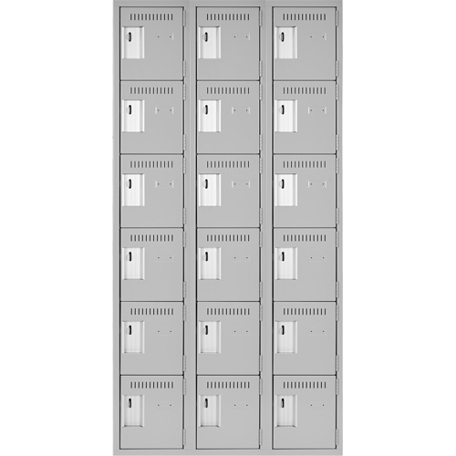Clean Line Lockerettes, 6 -tier, Bank of 3, 36" x 18" x 72", Steel, Grey, Rivet (Assembled) OCP Construction Supplies