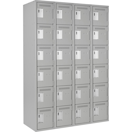 Clean Line Lockerettes, 6 -tier, Bank of 4, 48" x 18" x 72", Steel, Grey, Rivet (Assembled) OCP Construction Supplies