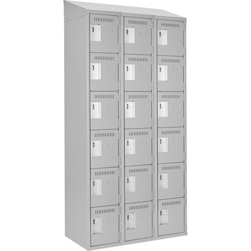 Clean Line Lockerette , 6 -tier, Bank of 3, 36" x 18" x 78", Steel, Grey, Rivet (Assembled) OCP Construction Supplies