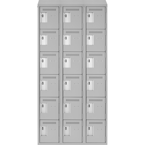 Clean Line Lockerette , 6 -tier, Bank of 3, 36" x 18" x 78", Steel, Grey, Rivet (Assembled) OCP Construction Supplies
