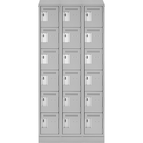 Clean Line Lockerette, 6 -tier, Bank of 3, 36" x 18" x 82", Steel, Grey, Rivet (Assembled) OCP Construction Supplies