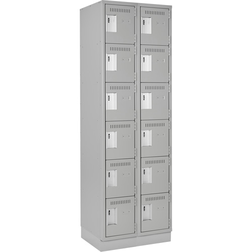 Clean Line Lockerette, 6 -tier, Bank of 2, 24" x 18" x 76", Steel, Grey, Rivet (Assembled) OCP Construction Supplies