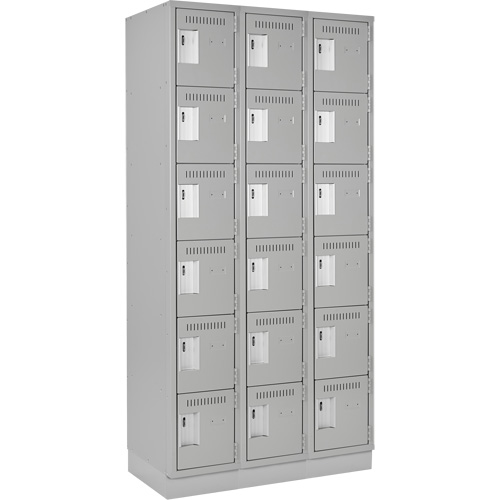 Clean Line Lockerette, 6 -tier, Bank of 3, 36" x 18" x 76", Steel, Grey, Rivet (Assembled) OCP Construction Supplies