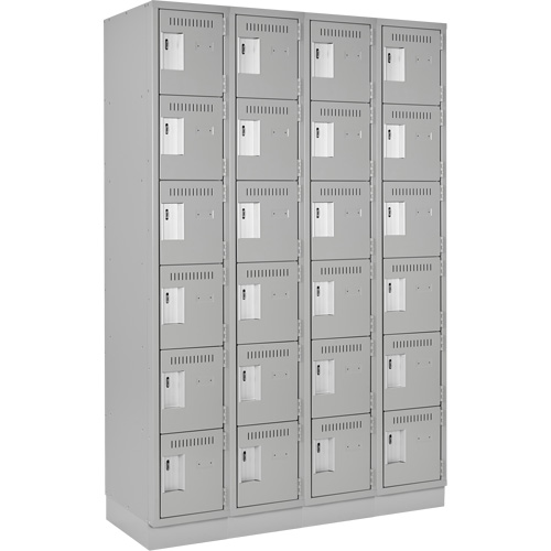 Clean Line Lockerette, 6 -tier, Bank of 4, 48" x 18" x 76", Steel, Grey, Rivet (Assembled) OCP Construction Supplies