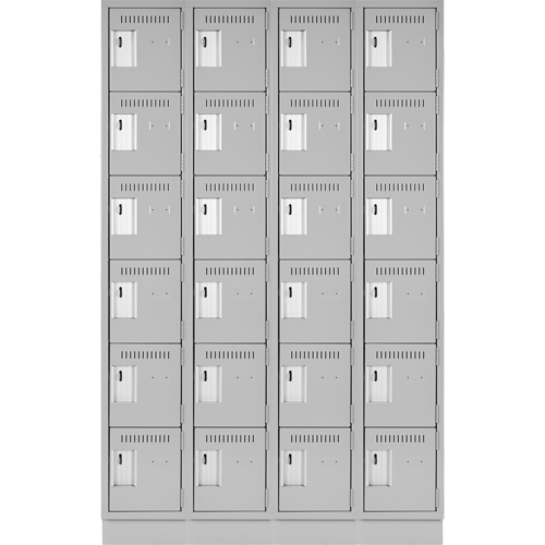 Clean Line Lockerette, 6 -tier, Bank of 4, 48" x 18" x 76", Steel, Grey, Rivet (Assembled) OCP Construction Supplies