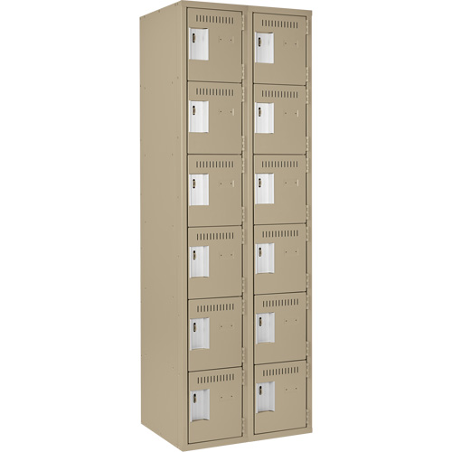 Clean Line Lockerette, 6 -tier, Bank of 2, 24" x 18" x 72", Steel, Beige, Rivet (Assembled) OCP Construction Supplies