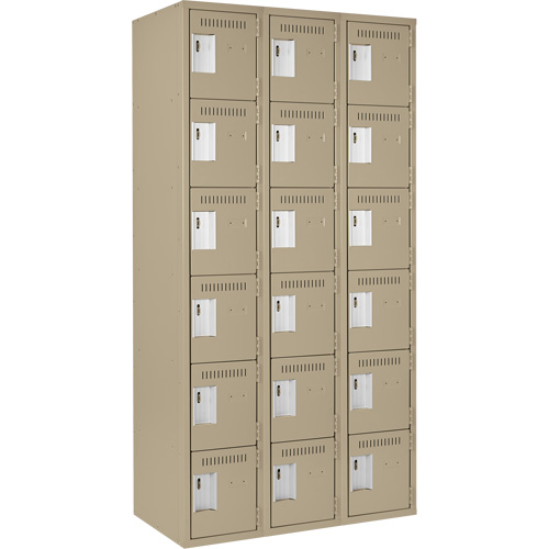 Clean Line Lockerette, 6 -tier, Bank of 3, 36" x 18" x 72", Steel, Beige, Rivet (Assembled) OCP Construction Supplies