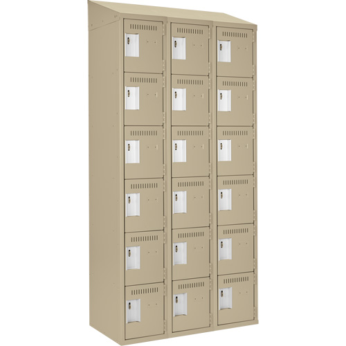 Clean Line Lockerette, 6 -tier, Bank of 3, 36" x 18" x 78", Steel, Beige, Rivet (Assembled) OCP Construction Supplies