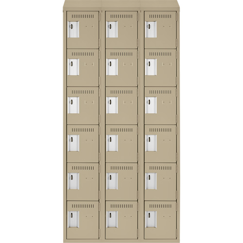 Clean Line Lockerette, 6 -tier, Bank of 3, 36" x 18" x 78", Steel, Beige, Rivet (Assembled) OCP Construction Supplies