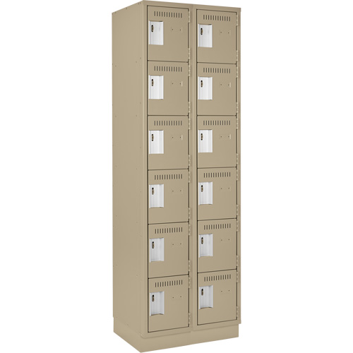 Clean Line Lockerette, 6 -tier, Bank of 2, 24" x 18" x 76", Steel, Beige, Rivet (Assembled) OCP Construction Supplies