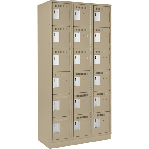 Clean Line Lockerette, 6 -tier, Bank of 3, 36" x 18" x 76", Steel, Beige, Rivet (Assembled) OCP Construction Supplies