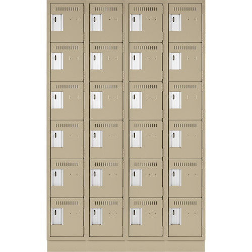 Clean Line Lockerette, 6 -tier, Bank of 4, 48" x 18" x 76", Steel, Beige, Rivet (Assembled) OCP Construction Supplies
