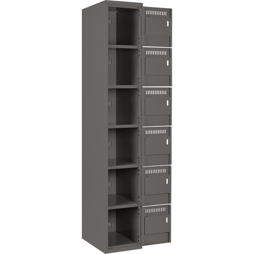 Clean Line Lockerette, 6 -tier, Bank of 4, 48" x 18" x 72", Steel, Charcoal, Rivet (Assembled) OCP Construction Supplies
