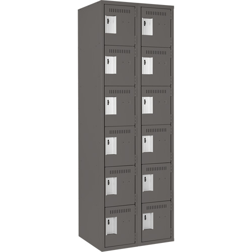 Clean Line Lockerette, 6 -tier, Bank of 2, 24" x 18" x 72", Steel, Charcoal, Rivet (Assembled) OCP Construction Supplies