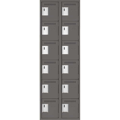 Clean Line Lockerette, 6 -tier, Bank of 2, 24" x 18" x 72", Steel, Charcoal, Rivet (Assembled) OCP Construction Supplies