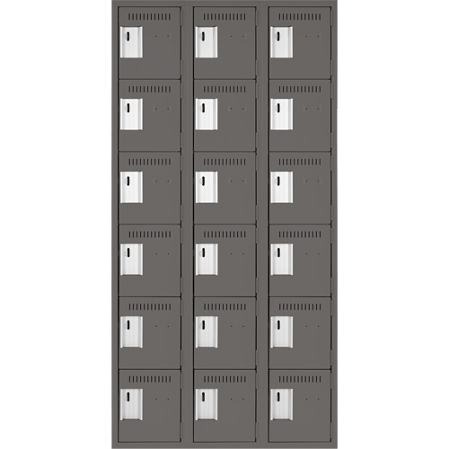 Clean Line Lockerette, 6 -tier, Bank of 3, 36" x 18" x 72", Steel, Charcoal, Rivet (Assembled) OCP Construction Supplies