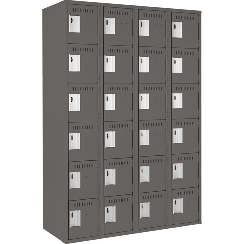 Clean Line Lockerette, 6 -tier, Bank of 4, 48" x 18" x 72", Steel, Charcoal, Rivet (Assembled) OCP Construction Supplies