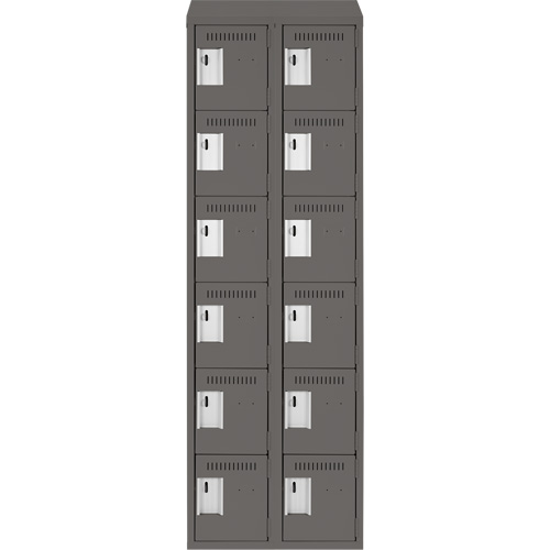Clean Line Lockerette, 6 -tier, Bank of 2, 24" x 18" x 78", Steel, Charcoal, Rivet (Assembled) OCP Construction Supplies