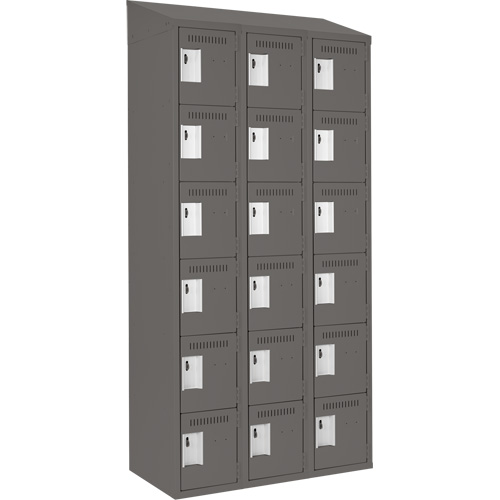 Clean Line Lockerette, 6 -tier, Bank of 3, 36" x 18" x 78", Steel, Charcoal, Rivet (Assembled) OCP Construction Supplies