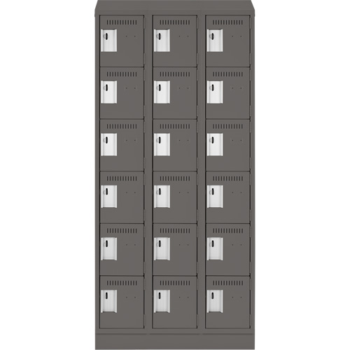 Clean Line Lockerette, 6 -tier, Bank of 3, 36" x 18" x 82", Steel, Charcoal, Rivet (Assembled) OCP Construction Supplies