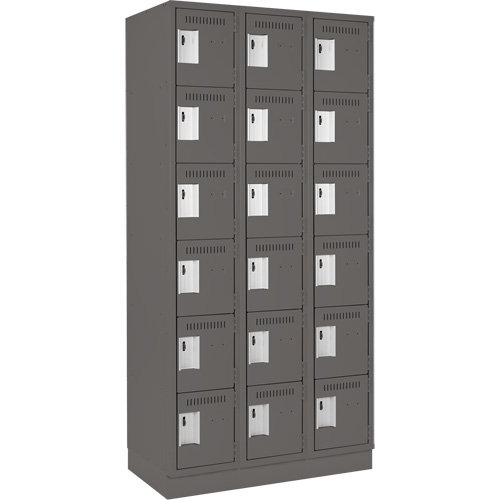 Clean Line Lockerette, 6 -tier, Bank of 3, 36" x 18" x 76", Steel, Charcoal, Rivet (Assembled) OCP Construction Supplies