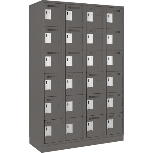 Clean Line Lockerette, 6 -tier, Bank of 4, 48" x 18" x 76", Steel, Charcoal, Rivet (Assembled) OCP Construction Supplies