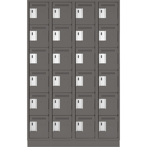 Clean Line Lockerette, 6 -tier, Bank of 4, 48" x 18" x 76", Steel, Charcoal, Rivet (Assembled) OCP Construction Supplies