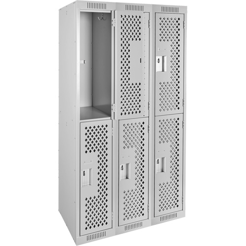 Clean Line Lockers, 2 -tier, Bank of 3, 36" x 15" x 72", Steel, Grey, Rivet (Assembled), Perforated OCP Construction Supplies