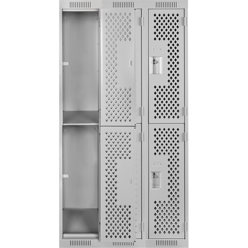 Clean Line Lockers, 2 -tier, Bank of 3, 36" x 15" x 72", Steel, Grey, Rivet (Assembled), Perforated OCP Construction Supplies