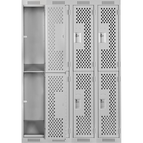 Casiers Clean Line, 2 niveaux, Bloc de 4, 48" x 15" x 72", Acier, Gris, Rivet (assembl&eacute;), Perfor&eacute; OCP Construction Supplies