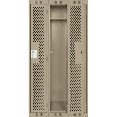 Clean Line Lockers, Bank of 3, 36" x 15" x 72", Steel, Beige, Rivet (Assembled), Perforated OCP Construction Supplies