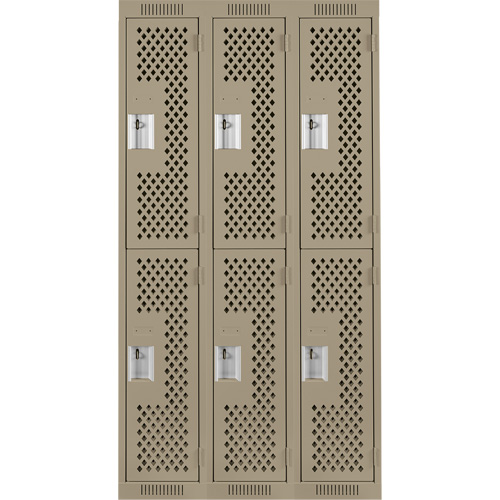 Clean Line Lockers, 2 -tier, Bank of 3, 36" x 15" x 72", Steel, Beige, Rivet (Assembled), Perforated OCP Construction Supplies