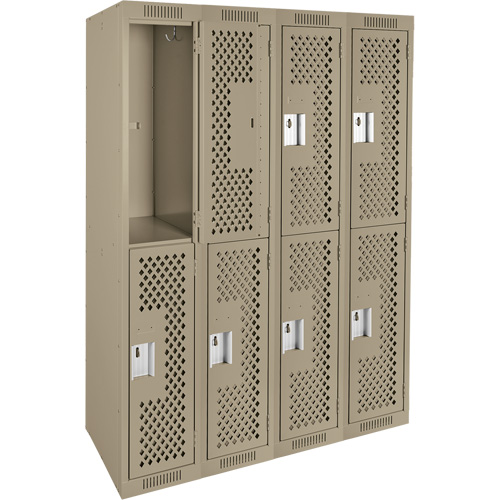 Clean Line Lockers, 2 -tier, Bank of 4, 48" x 15" x 72", Steel, Beige, Rivet (Assembled), Perforated OCP Construction Supplies