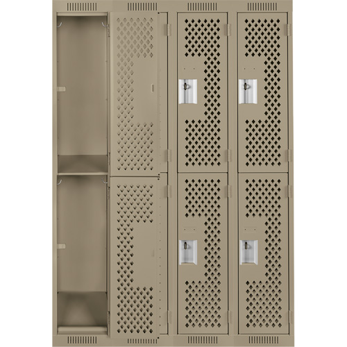 Clean Line Lockers, 2 -tier, Bank of 4, 48" x 15" x 72", Steel, Beige, Rivet (Assembled), Perforated OCP Construction Supplies