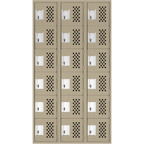 Clean-Line Perforated Lockerette, 6 -tier, Bank of 3, 12" x 72" x 12", Steel OCP Construction Supplies