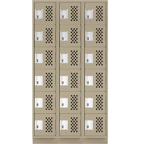 Clean-Line Perforated Lockerette, 6 -tier, Bank of 3, 12" x 72" x 12", Steel OCP Construction Supplies