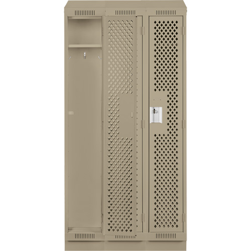 Clean Line Lockers, Bank of 3, 36" x 12" x 82", Steel, Beige, Rivet (Assembled), Perforated OCP Construction Supplies