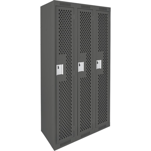 Clean Line Lockers, Bank of 3, 36" x 15" x 72", Steel, Charcoal, Rivet (Assembled), Perforated OCP Construction Supplies