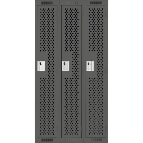 Clean Line Lockers, Bank of 3, 36" x 15" x 72", Steel, Charcoal, Rivet (Assembled), Perforated OCP Construction Supplies