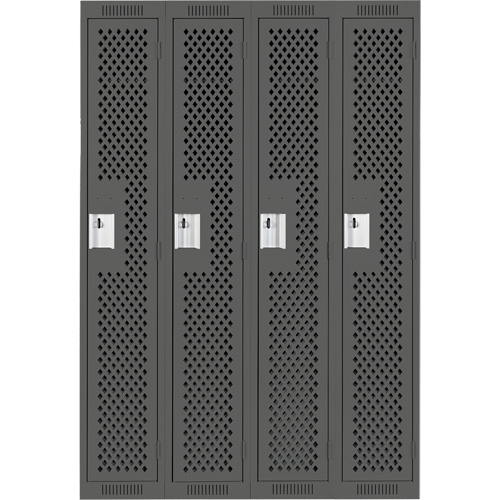 Clean Line Lockers, Bank of 4, 48" x 15" x 72", Steel, Charcoal, Rivet (Assembled), Perforated OCP Construction Supplies