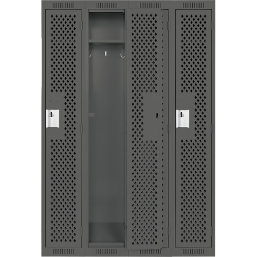 Clean Line Lockers, Bank of 4, 48" x 15" x 72", Steel, Charcoal, Rivet (Assembled), Perforated OCP Construction Supplies