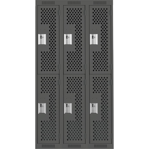Clean Line Lockers, 2 -tier, Bank of 3, 36" x 15" x 72", Steel, Charcoal, Rivet (Assembled), Perforated OCP Construction Supplies