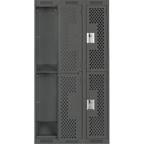 Clean Line Lockers, 2 -tier, Bank of 3, 36" x 15" x 72", Steel, Charcoal, Rivet (Assembled), Perforated OCP Construction Supplies